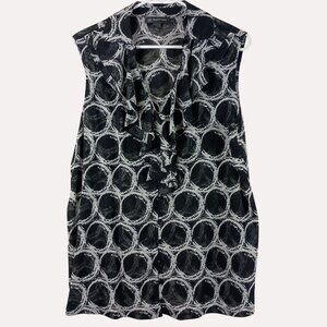 INC Blouse Abstract Ruffle Button Front Womens 2X Black White Y2K Art to Wear